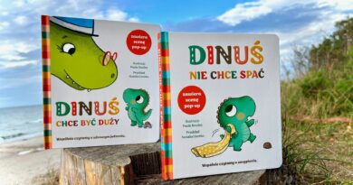 Kartonowa seria książek dla dzieci ze sceną pop – up „Dinuś chce być duży” i „Dinuś nie chce spać” – Wydawnictwo HarperKids